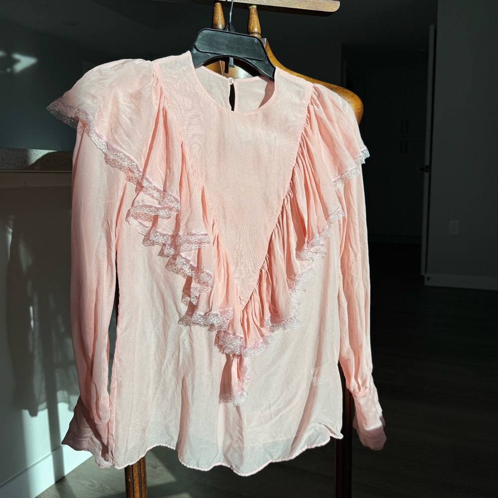 J.ING 100% Mulberry Silk Ruffle Blouse S Coquette Victorian Romantic Balletcore